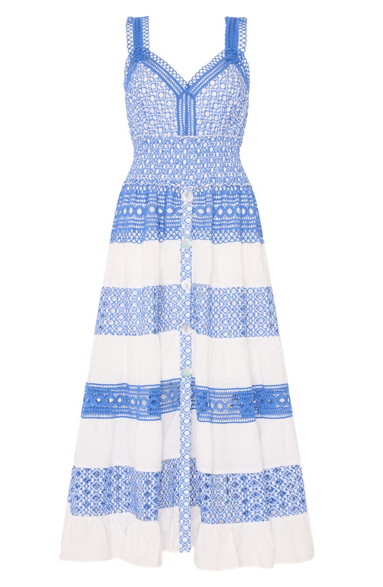 Milly Eyelet Panel Sundress, Alternate, color, White/ Blue