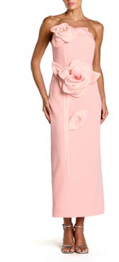 Mac Duggal Women's Strapless Crepe Ankle Dress With 3D Satin Flowers