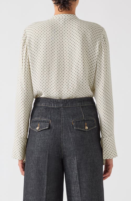Lk Bennett Cody Ruffle Polka Dot Button-up Shirt In Cream