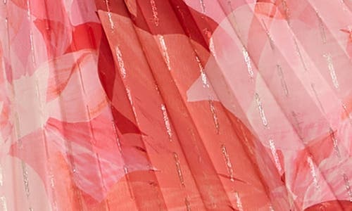 Socialite Floral Metallic Stripe One-shoulder Pleated Dress In Pink