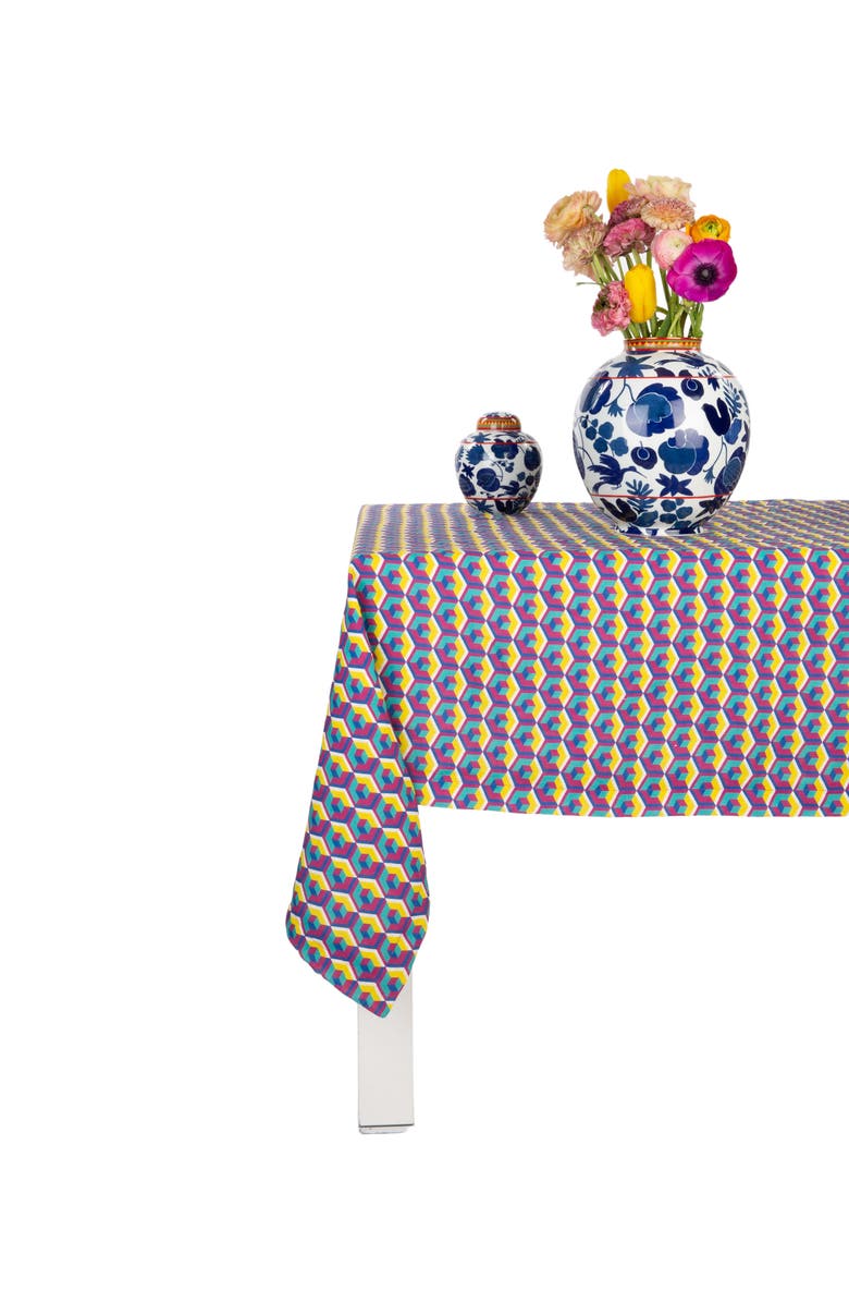 La DoubleJ Medium Tablecloth (180X280) Cubo Giallo/Fuxsia, Alternate, color, Cubo Giallo/Fuxsia