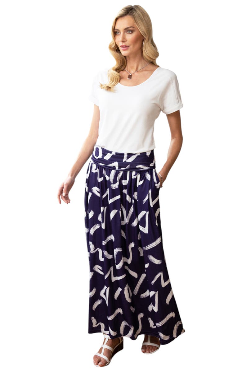 HotSquash London Clothing Luxury Roll Top Maxi Skirt, Alternate, color, Navy With White Brush Strokes