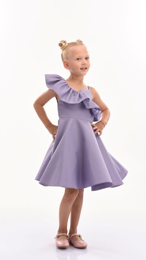 Tulleen Off-shoulder Ruffled Dress In Purple