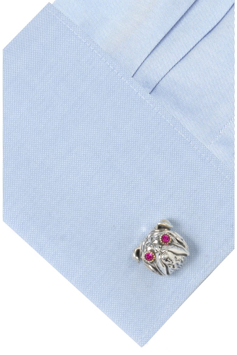 Embellished English Bulldog Cuff Links, Alternate, color, SILVER