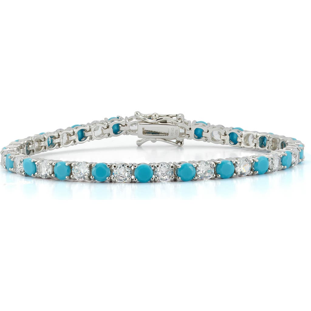Chloe & Madison Chloe And Madison 4mm Turquoise & Cubic Zirconia Tennis Bracelet In Silver