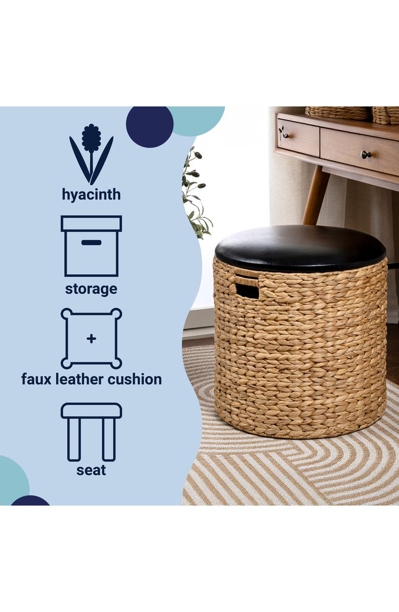 HAPPIMESS Josie 18" Modern Coastal Hand-Woven Hyacinth Storage Ottoman with Lid, Alternate, color, Natural/Black