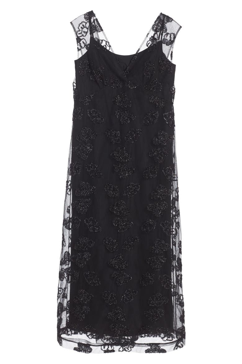 Tinsel Embroidered V-Neck Maxi Dress, Alternate, color, BLACK