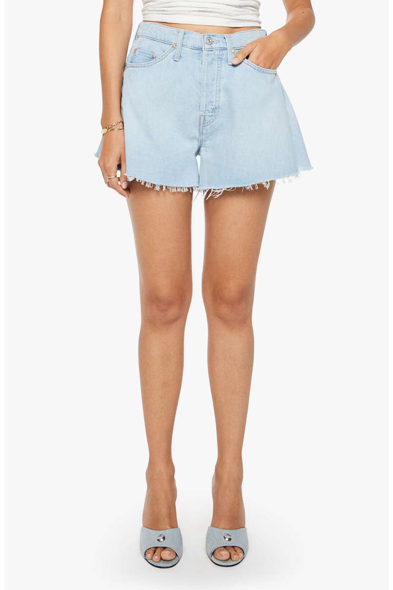 The Flutter Frayed High Waist Flare Denim Shorts, Main, color, SHAKEN NOT STIRRED