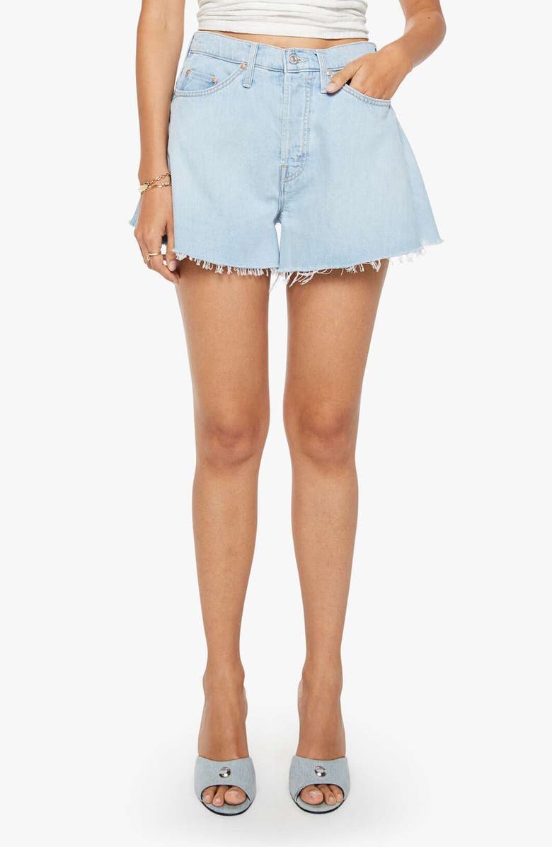 MOTHER The Flutter Frayed High Waist Flare Denim Shorts, Main, color, Shaken Not Stirred