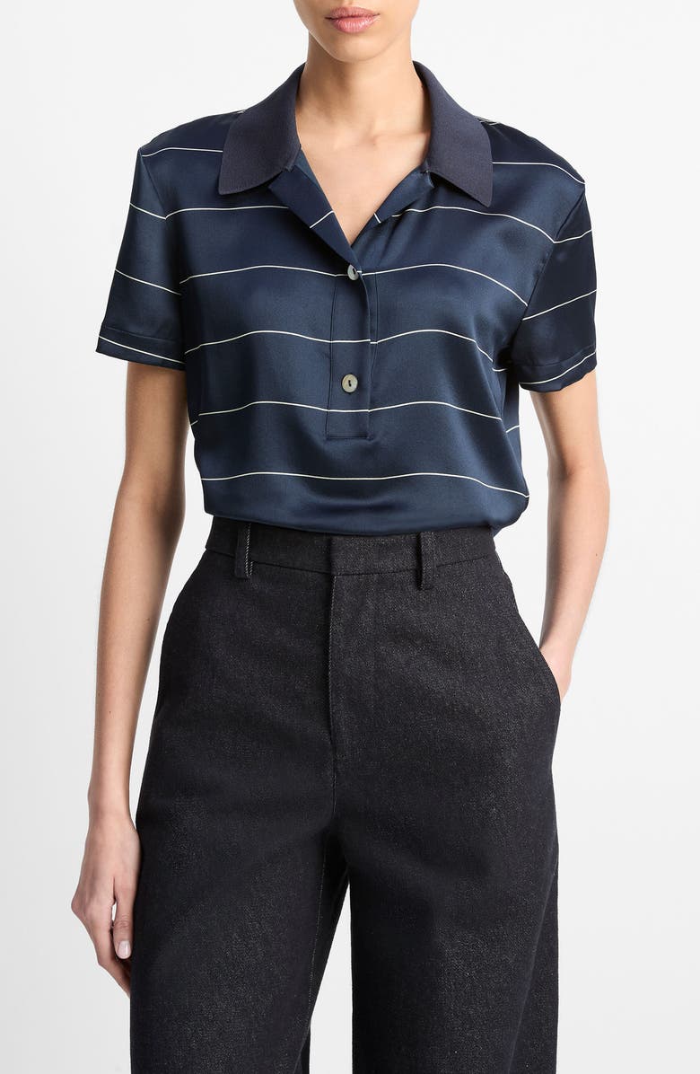 Vince Stripe Relaxed Fit Polo, Main, color, Coastal/Cream