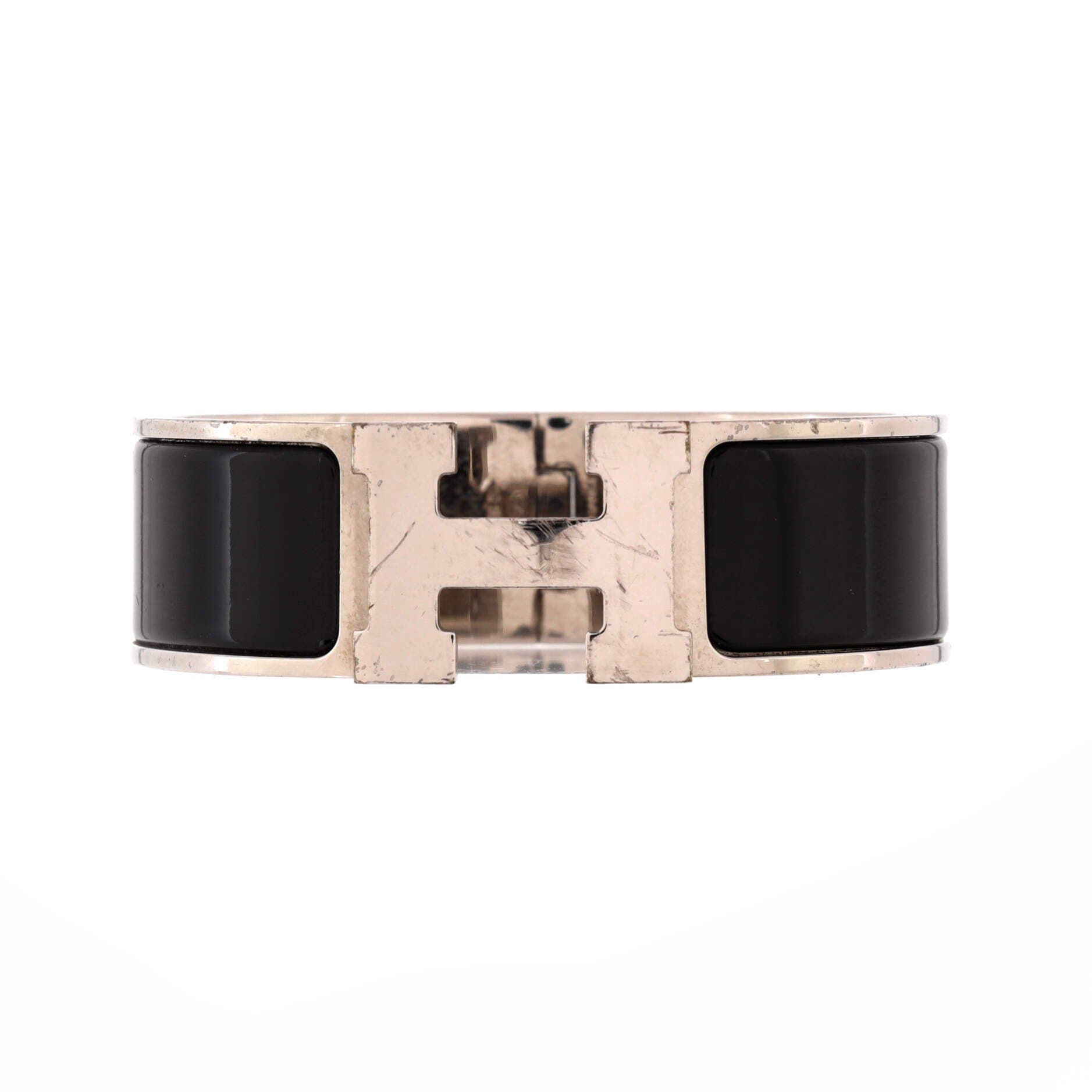 Pre-Owned Hermes Clic H Bracelet Enamel Wide, Main, color, Black
