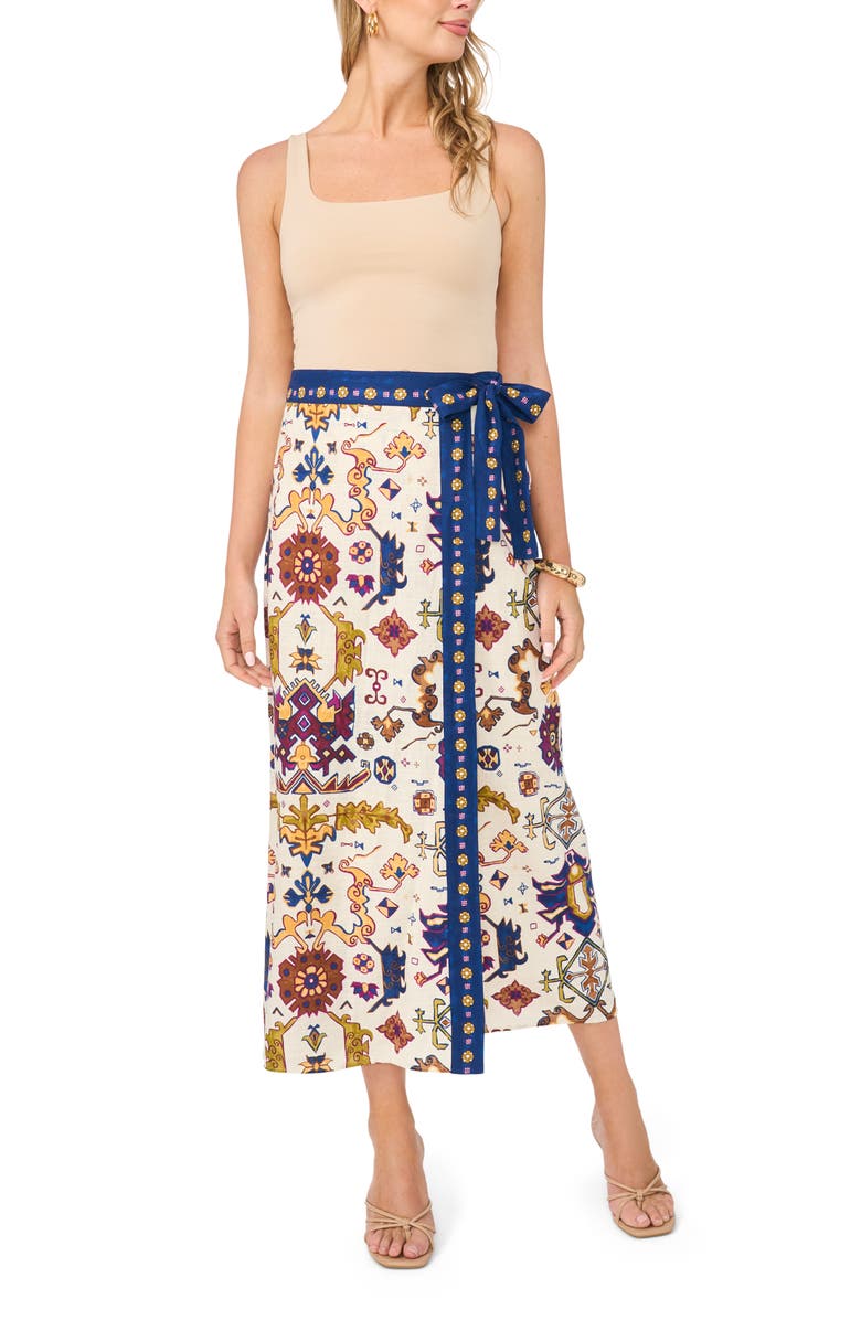 Vince Camuto Print Wrap Midi Skirt, Alternate, color, New Ivory