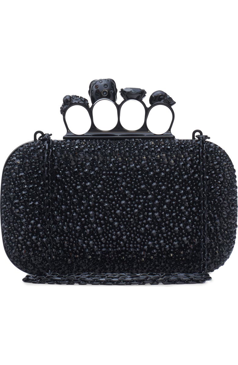McQueen Skull Crystal Embellished Four-Ring Box Clutch, Alternate, color, Black/Black