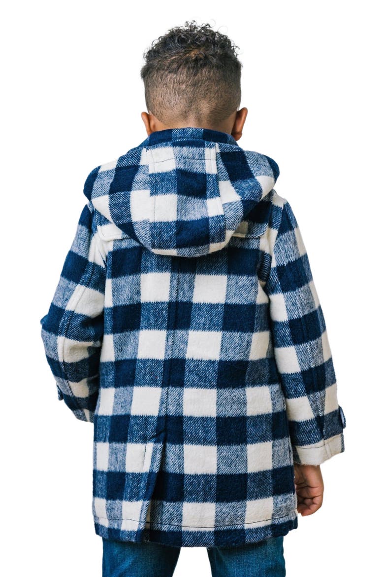 Boys' Toggle Duffle Coat, Kids, Alternate, color, Navy and Ivory Buffalo Plaid