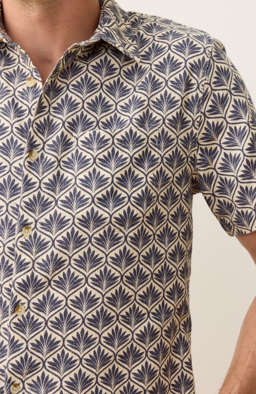 Marine Layer Leaf Print Short Sleeve Stretch Cotton Selvage Button-up Shirt In Gray