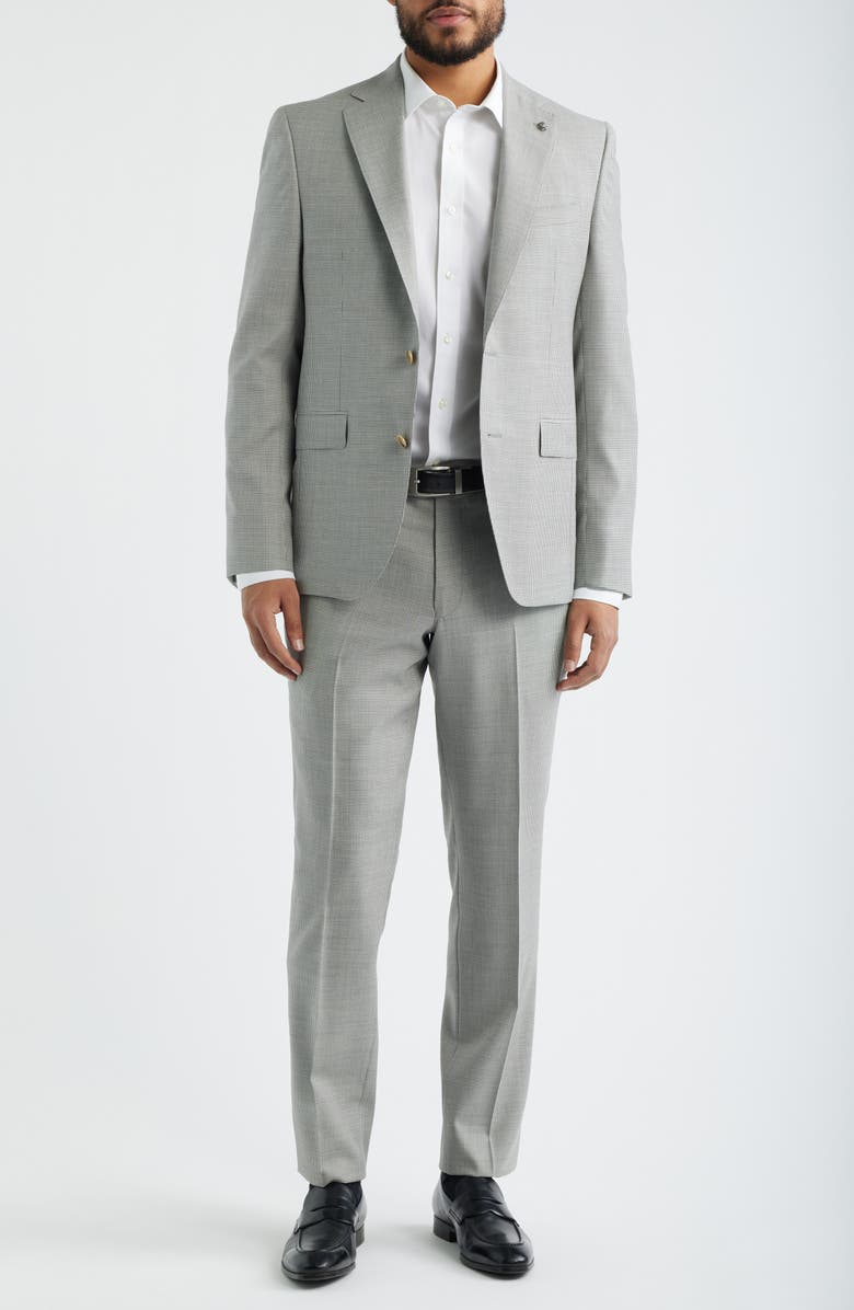 Jack Victor Esprit Contemporary Fit Light Grey Micro Houndstooth Super 130s Wool Suit, Main, color, Light Grey