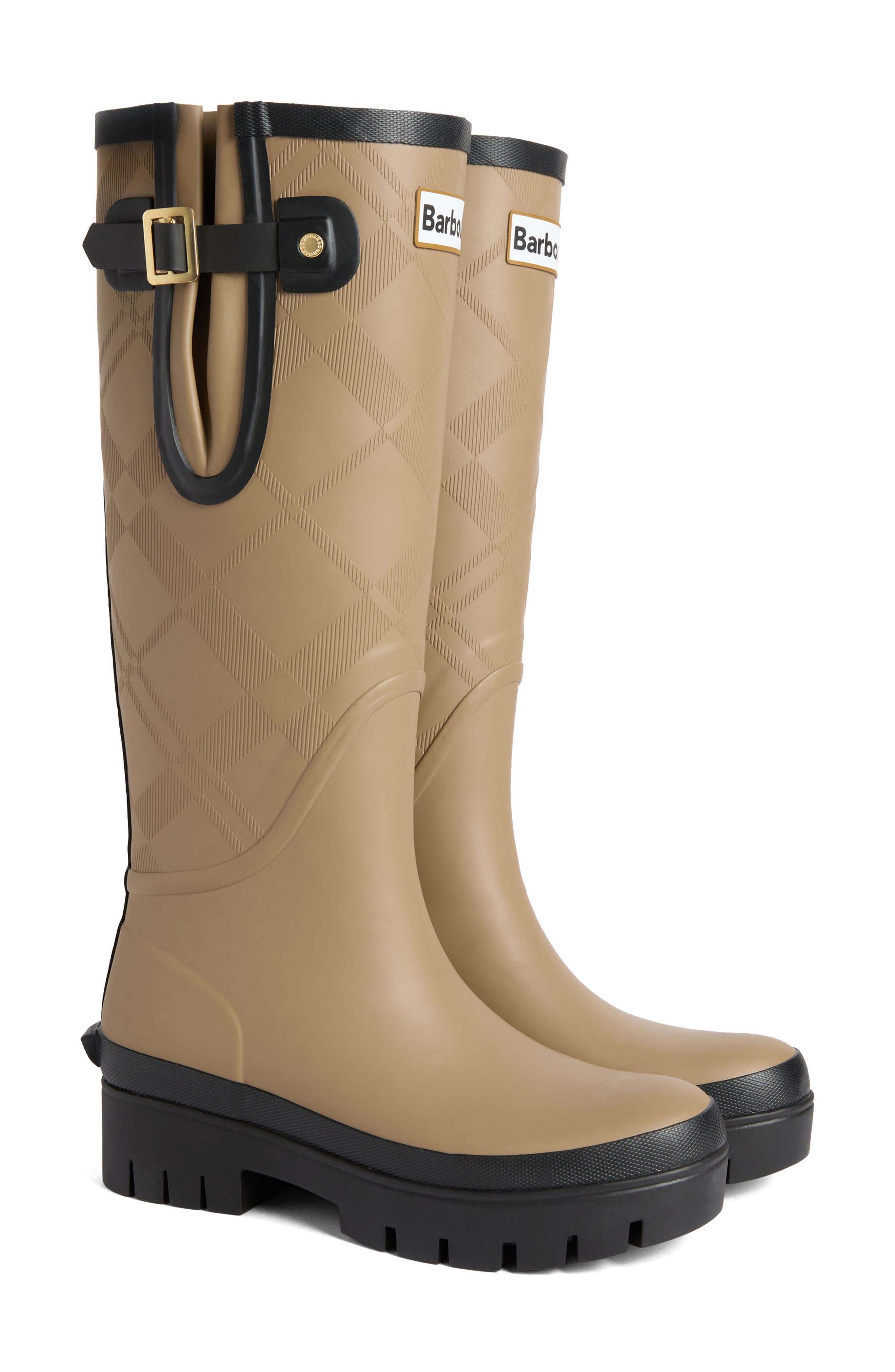 Leighton Tartan Tall Rain Boot, Main, color, MILITARY BROWN/ BLACK