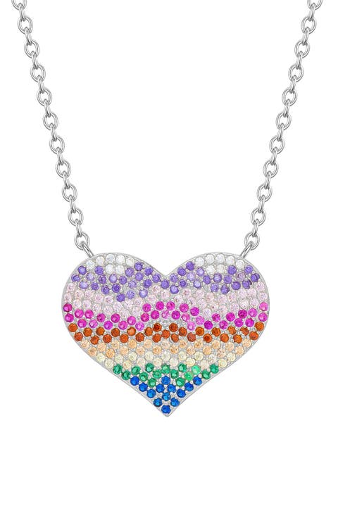 Kids' Rainbow Cubic Zirconia Heart Pendant Necklace