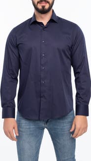 VELLAPAIS Solid Cotton Slim Fit Button Down Shirt