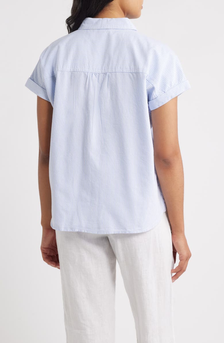 beachlunchlounge Jamie Stripe Short Sleeve Cotton Shirt, Alternate, color, Studio Blue