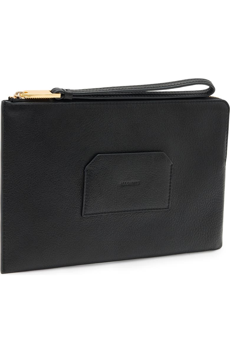 AllSaints Joshi Large Leather Wristlet Clutch, Alternate, color, Black