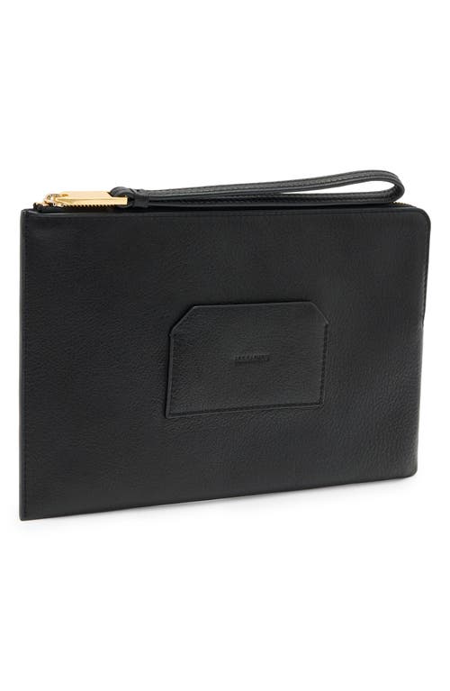 Allsaints Joshi Large Leather Wristlet Clutch In Black