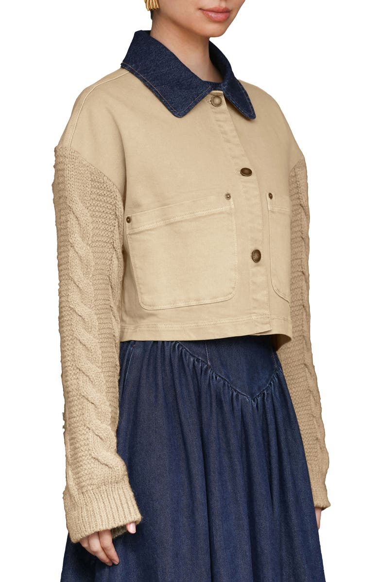 Avec Les Filles Knit Sleeve Crop Chore Jacket, Alternate, color, Washed Tan