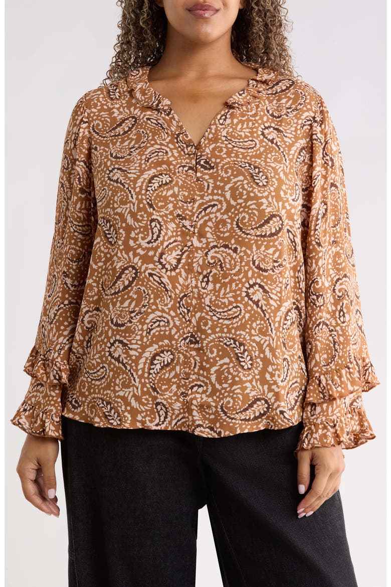 Ruffle Print Top, Main, color, PECAN MULTI