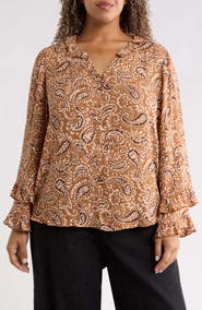 Wit & Wisdom Ruffle Print Top