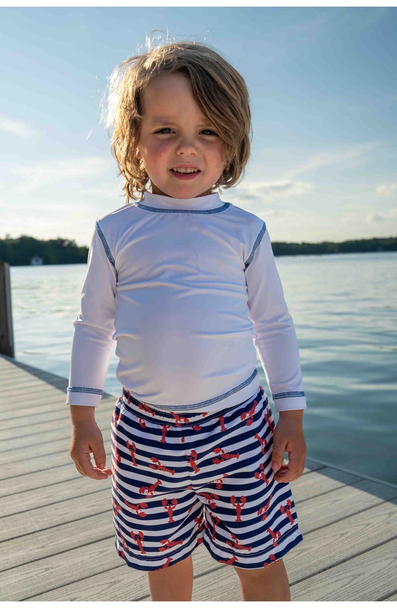 Florence Eiseman Lobster Print Swim Trunk, Alternate, color, White/Red/Nvy