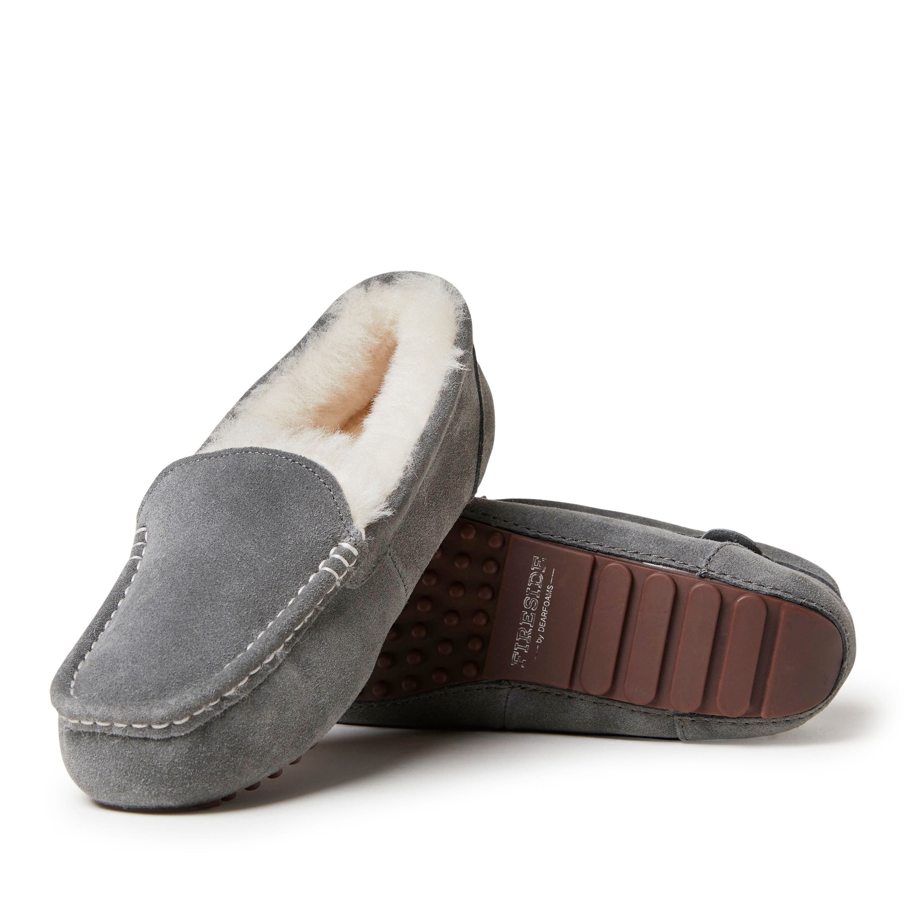 DEARFOAMS Fireside Mel Genuine Shearling Moccasin Slipper, Alternate, color, Grey