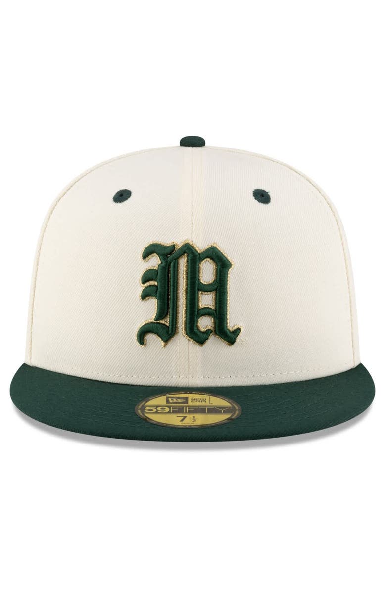 New Era Men's New Era Cream/Green Miami Hurricanes On-Field 59FIFTY Fitted Hat, Alternate, color, 