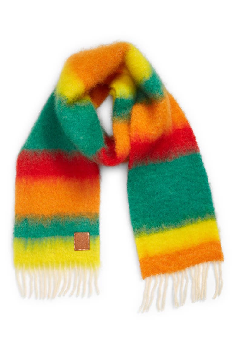 Stripe Mohair & Wool Blend Scarf, Alternate, color, GREEN/ MULTICOLOR 4061