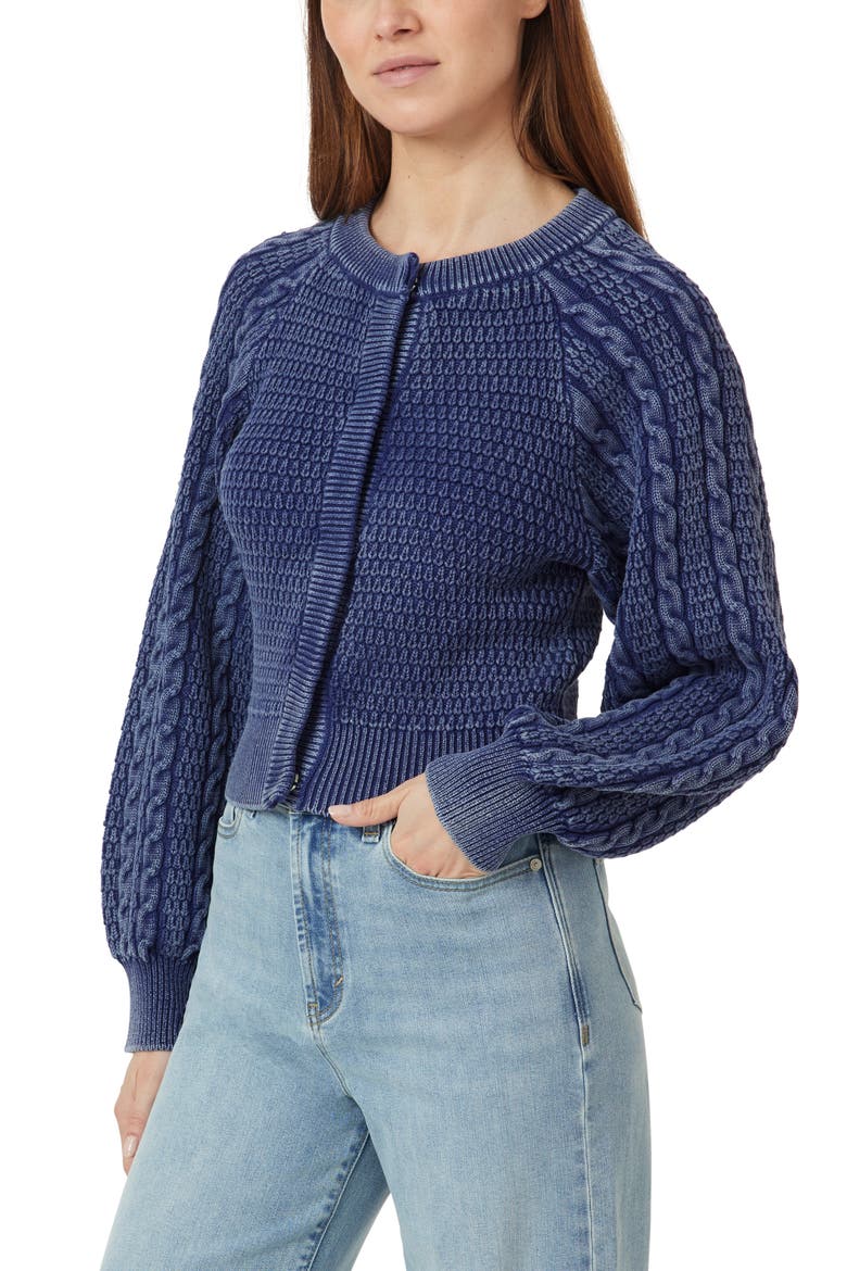 Washed Cotton Blend Cable Cardigan, Alternate, color, INDIGO BLUE