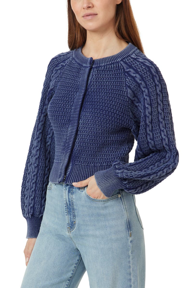 Habitual Washed Cotton Blend Cable Cardigan, Alternate, color, Indigo Blue