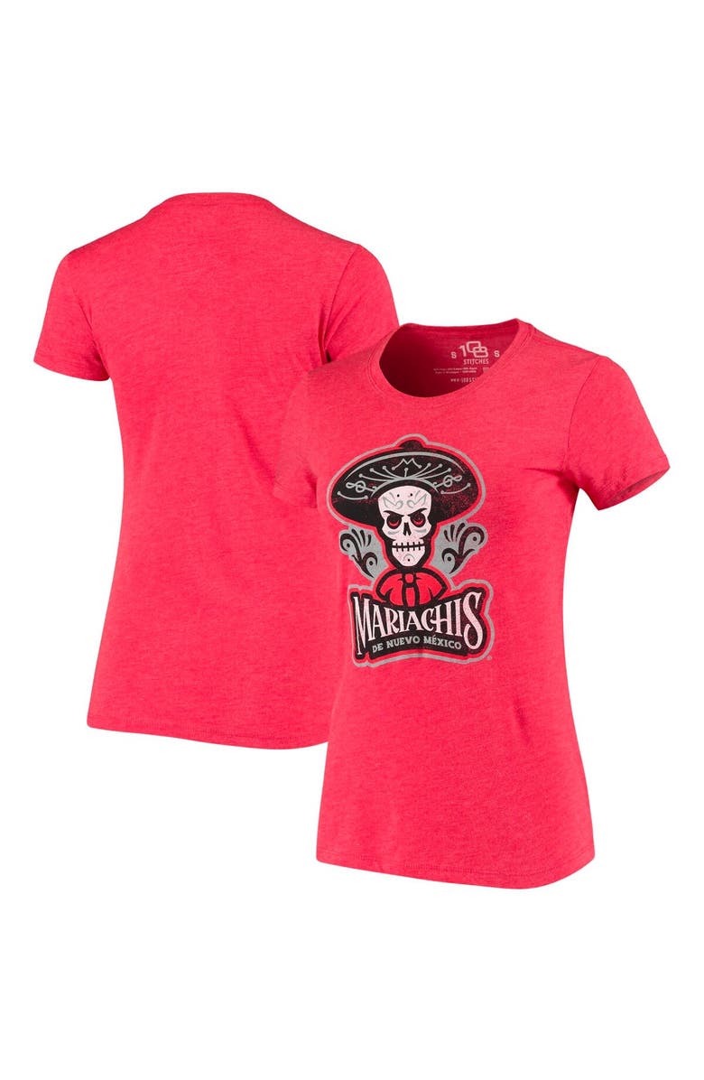 108 STITCHES Women's Red Mariachis de Nuevo México Copa de la Diversion Script Tri-Blend Scoop Neck T-Shirt, Main, color, Red