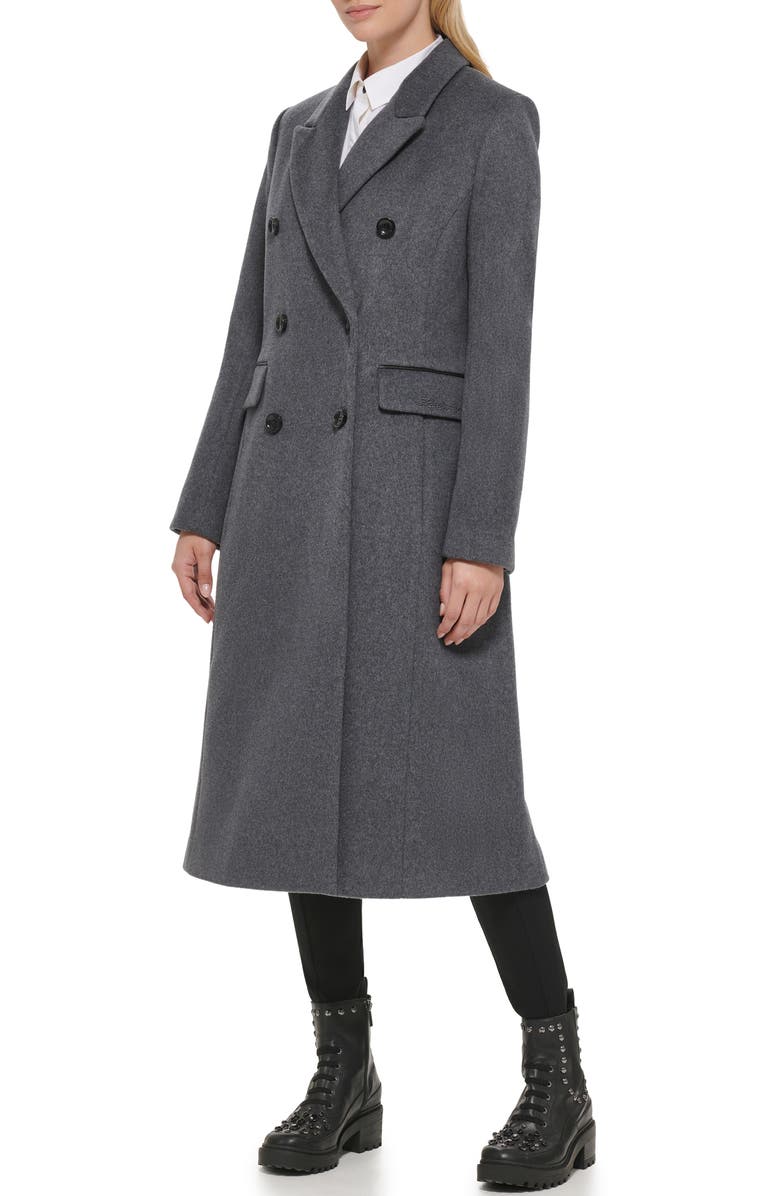 KARL LAGERFELD PARIS Wool Blend Double Breasted Coat, Alternate, color, Medium Grey