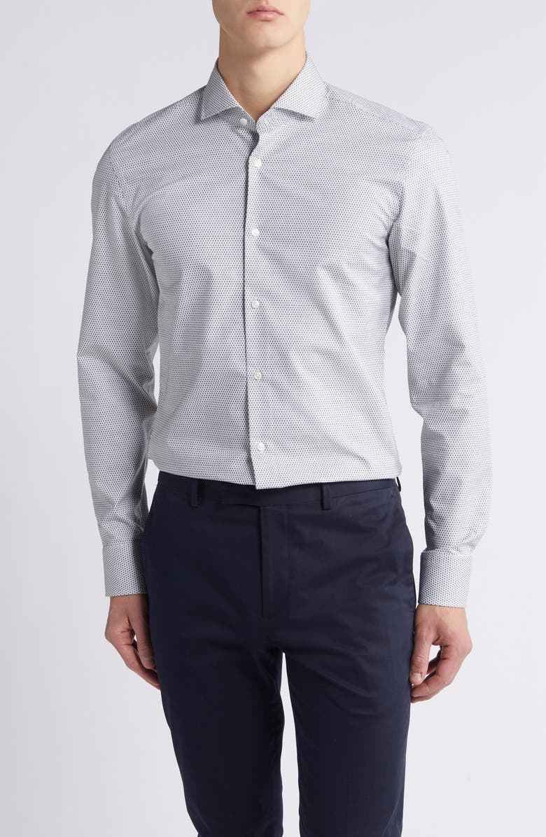 BOSS Hank Dot Print Stretch Cotton Dress Shirt, Main, color, 