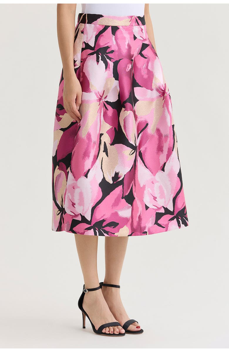 Ming Wang Shimmer Lined Floral Jacquard Woven Midi Skirt, Alternate, color, Carmine Rose/Pink