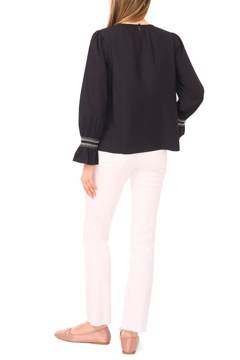 Contrast Smocked Cuff Top, Alternate, color, RICH BLACK