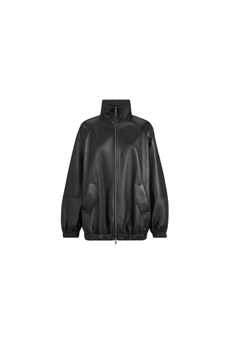 Nappa leather bomber jacket with monili, Alternate, color, Black