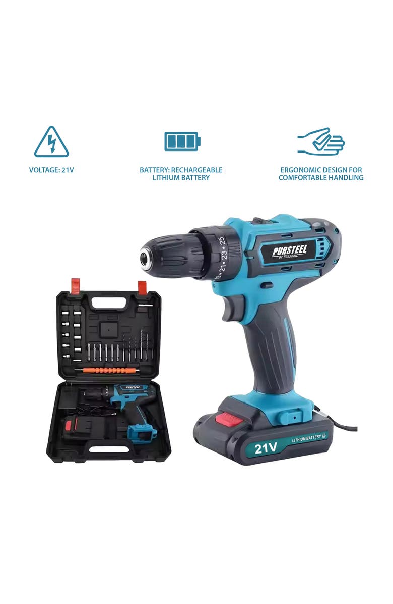 PURSONIC Power Tool Bundle 21V Cordless Drill & Electric Screwdriver, Alternate, color, Black