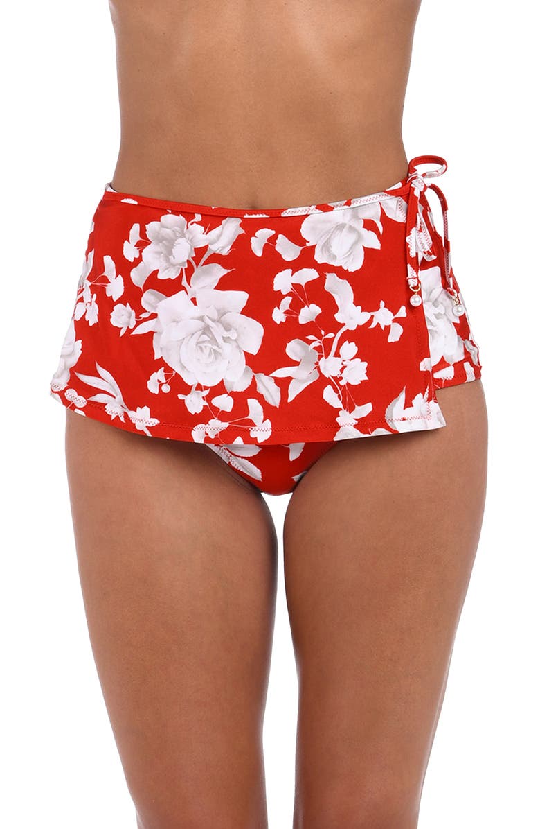 L'AGENCE Ellen Ikebana Skirted Bikini Bottoms, Main, color, Rouge