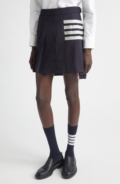 Drop Back Pleated Wool Miniskirt