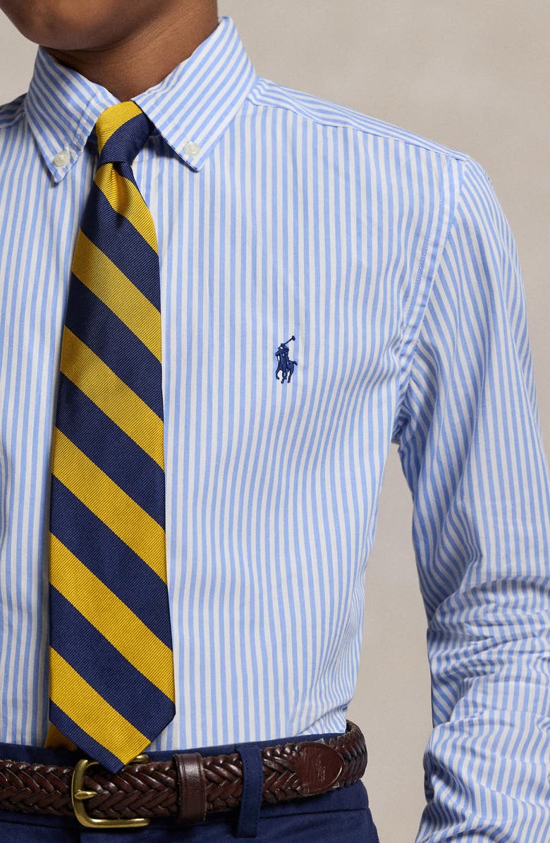 Polo Ralph Lauren Kids' Stripe Cotton Oxford Cloth Button-Down Shirt, Alternate, color, Light Blue/ White