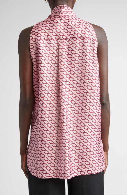 Oscar De La Renta Chain Print Tie Neck Silk Shift Dress In Beet/pink