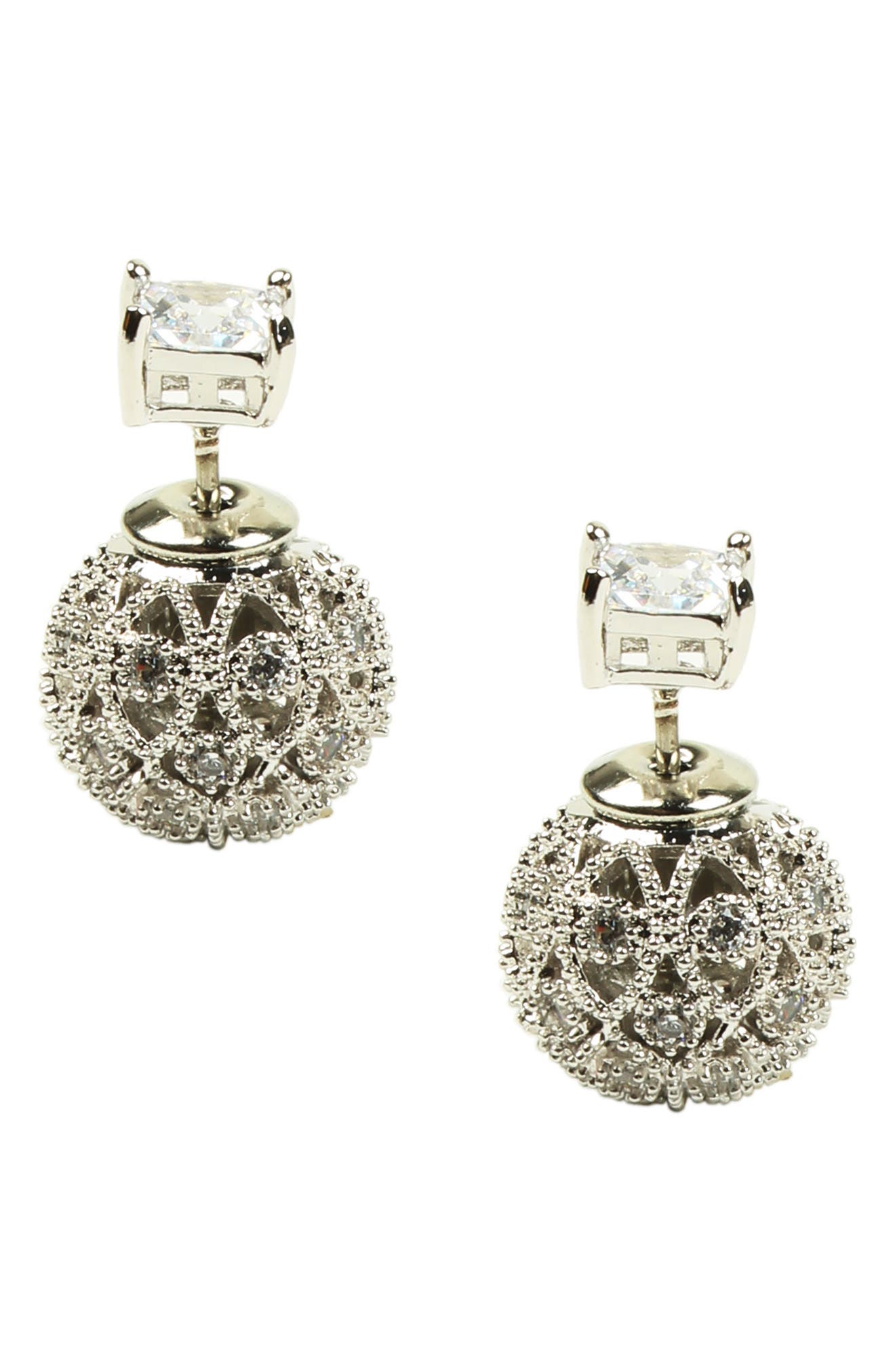 EYE CANDY LOS ANGELES Altair Rhodium Plated Square CZ Front & Back Stud Earrings