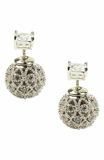 EYE CANDY LOS ANGELES Altair Rhodium Plated Square CZ Front & Back Stud Earrings