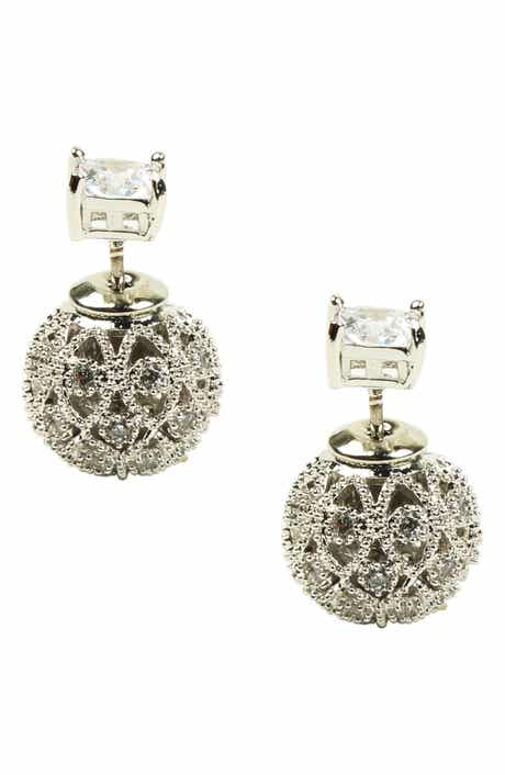 EYE CANDY LOS ANGELES Altair Rhodium Plated Square CZ Front & Back Stud Earrings