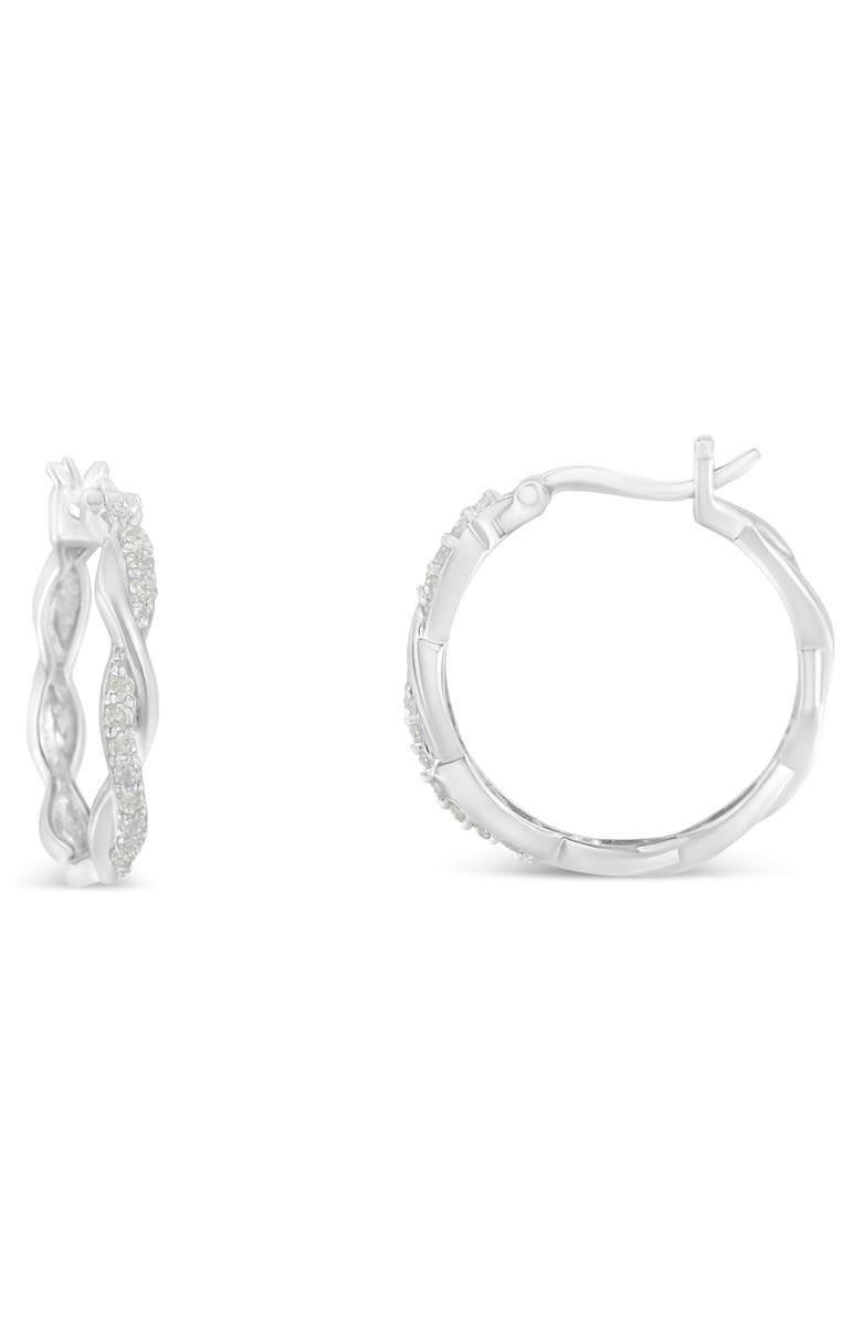 Haus of Brilliance Silver 1/4 Ct Pave Diamond Twisted Spiral Hoop Earring, Alternate, color, White